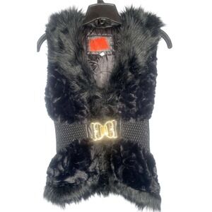 Celsius Premium women's vest Y2K‎ 90s black faux fur stretch belt wimsygoth gold